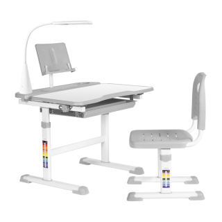 Комплект Anatomica Avgusta парта + стул + выдвижной ящик + светильник + подставка белый/серый