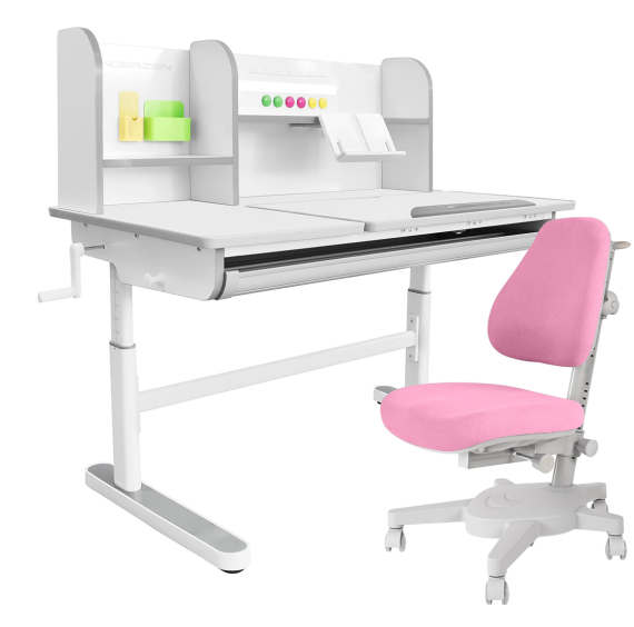 Комплект Kinderzen Gaudi Plus парта + кресло белый/серый c розовым креслом Anatomica Armata